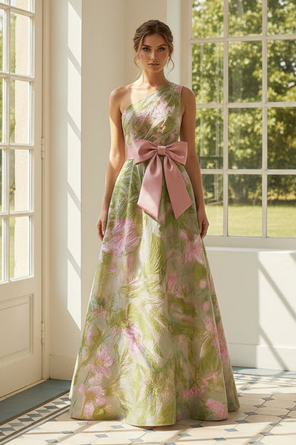 Floral Print One Shoulder A-Line Maxi Gown