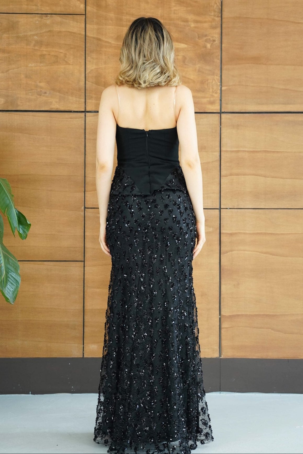 Strapless Basque Waist Sequin Mermaid Evening Gown