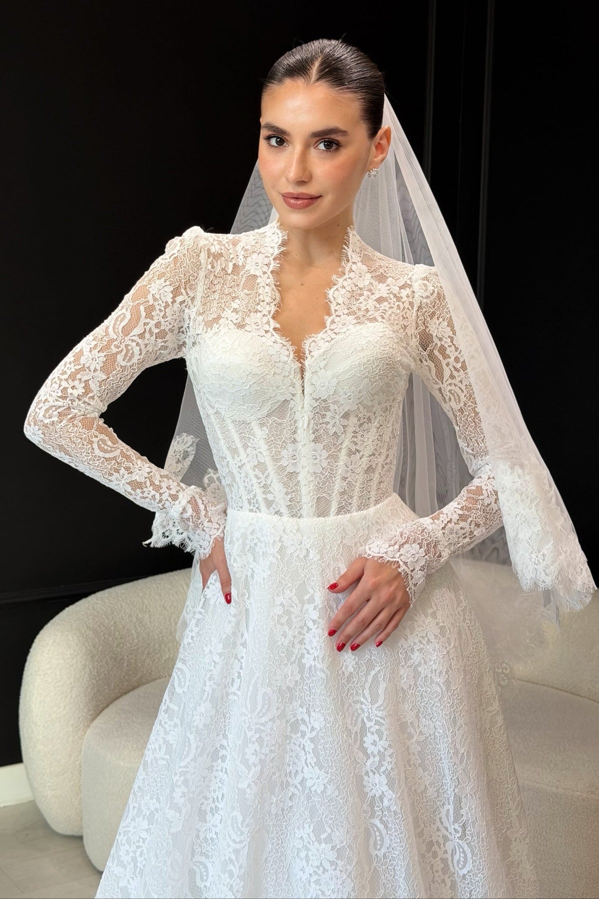 Lace A-Line Wedding Dress with High Neck Bodice