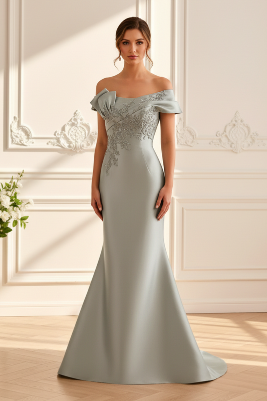 Off-Shoulder Applique Mermaid Evening Gown