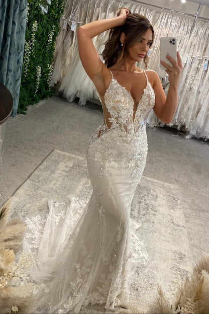 Spaghetti Strap Mermaid Lace Wedding Dress