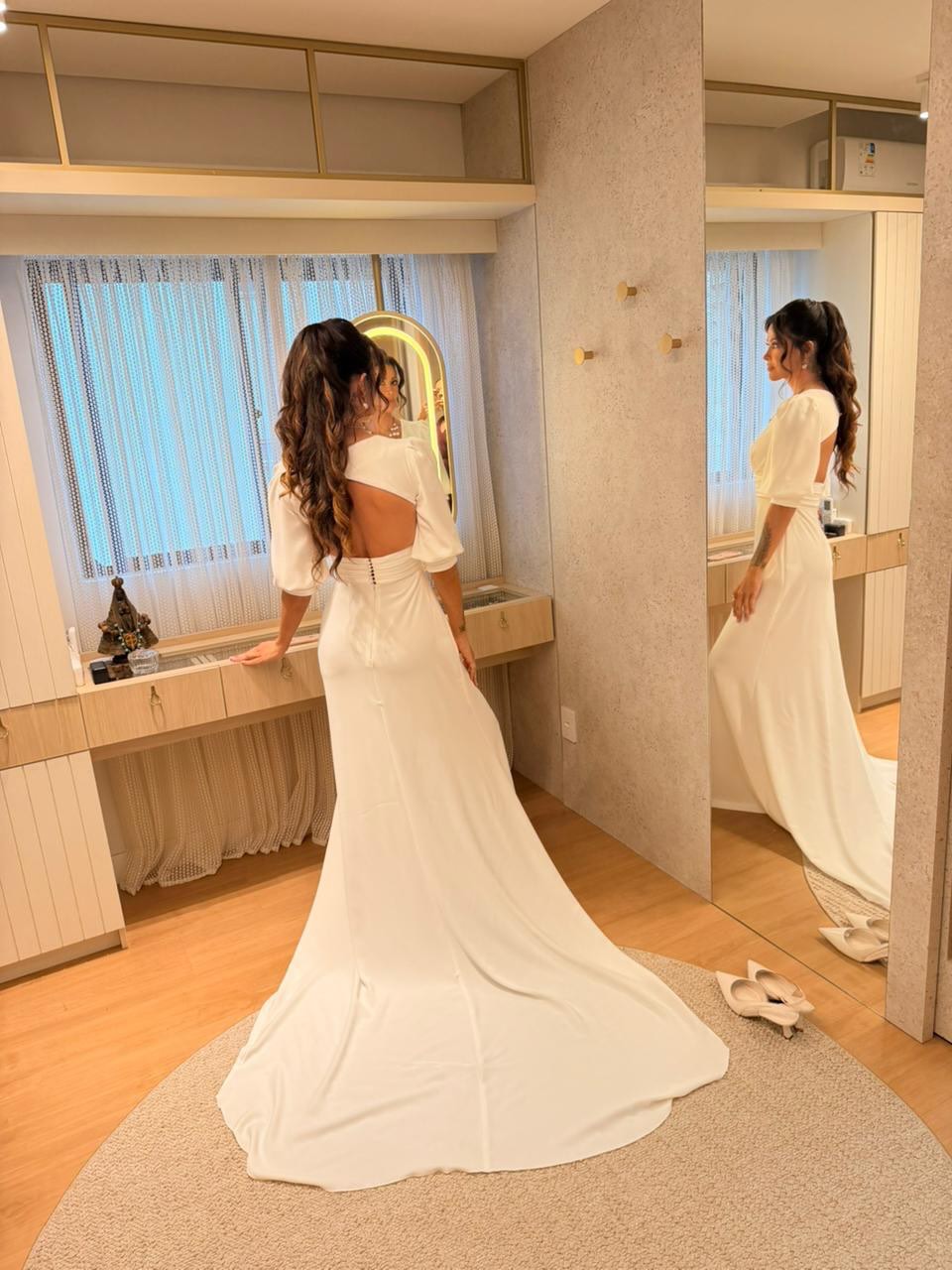V-Neck Crepe Wedding Dress with Open Back