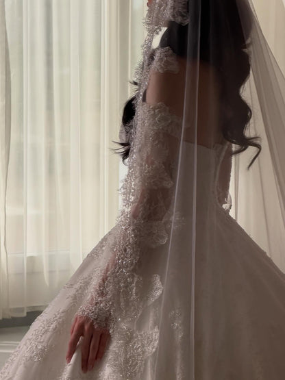 Off-Shoulder Lace Ball Gown Wedding Dress