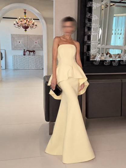 Strapless Peplum Mermaid Evening Gown