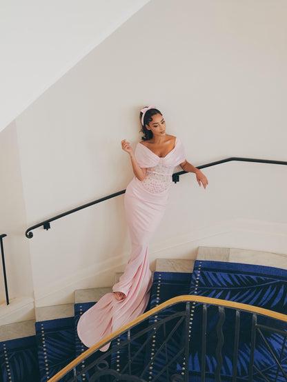 Off-the-Shoulder Mermaid Gown with Lace Corset