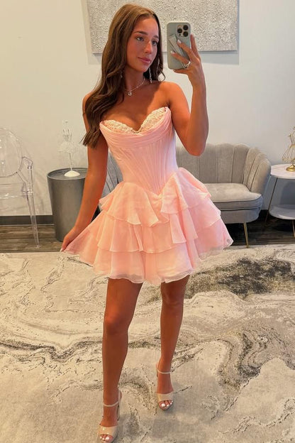 Strapless Tiered Corset Mini Dress