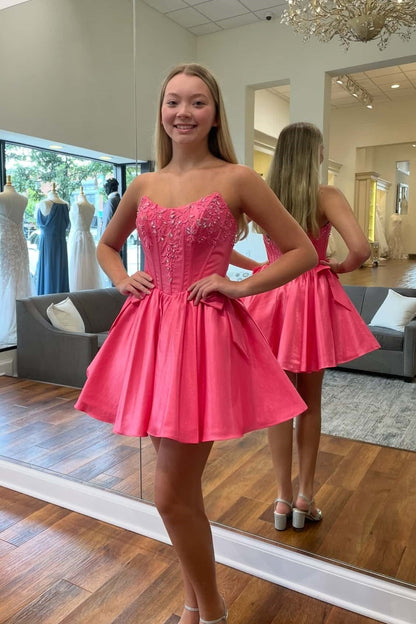 Strapless Corset Satin A-Line Homecoming Dress