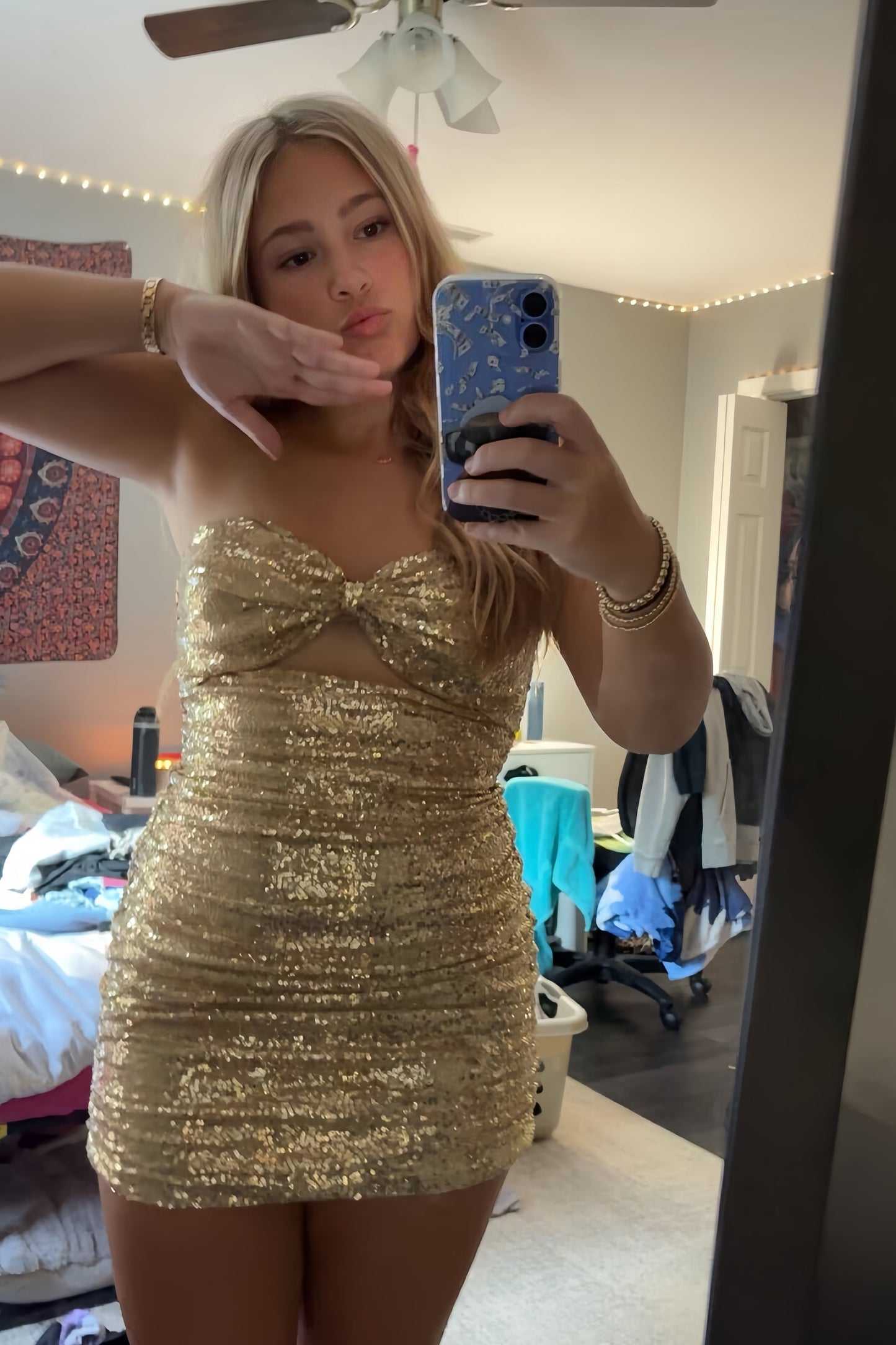 Strapless Sweetheart Sequin Cut-Out Mini Dress