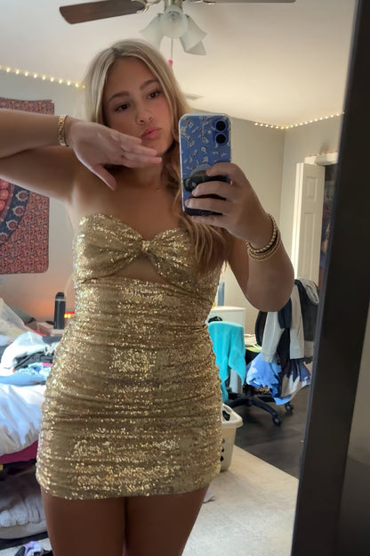 Strapless Sweetheart Sequin Cut-Out Mini Dress