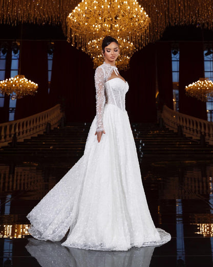 Illusion Long Sleeve Corset Wedding Gown