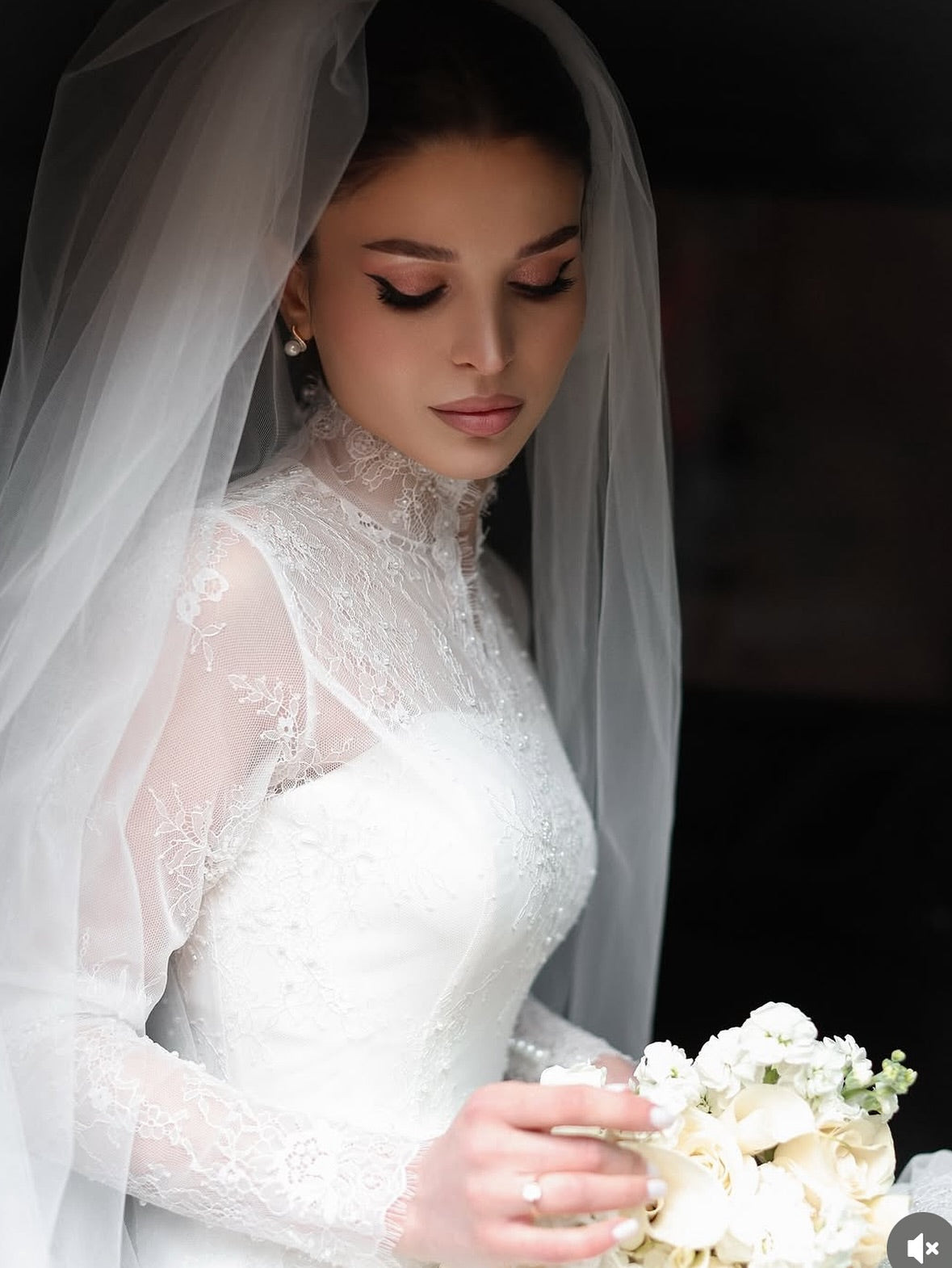 Lace High Neck Long Sleeve Wedding Dress with Corset
