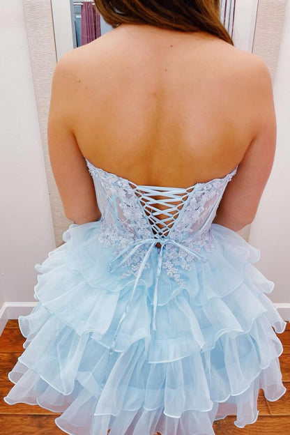 Corset Tulle Ruffle Tiered Homecoming Mini Dress