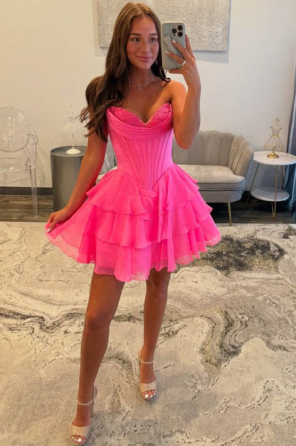 Strapless Tiered Corset Mini Dress