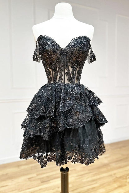 Off-the-Shoulder Tiered Corset Homecoming Dress