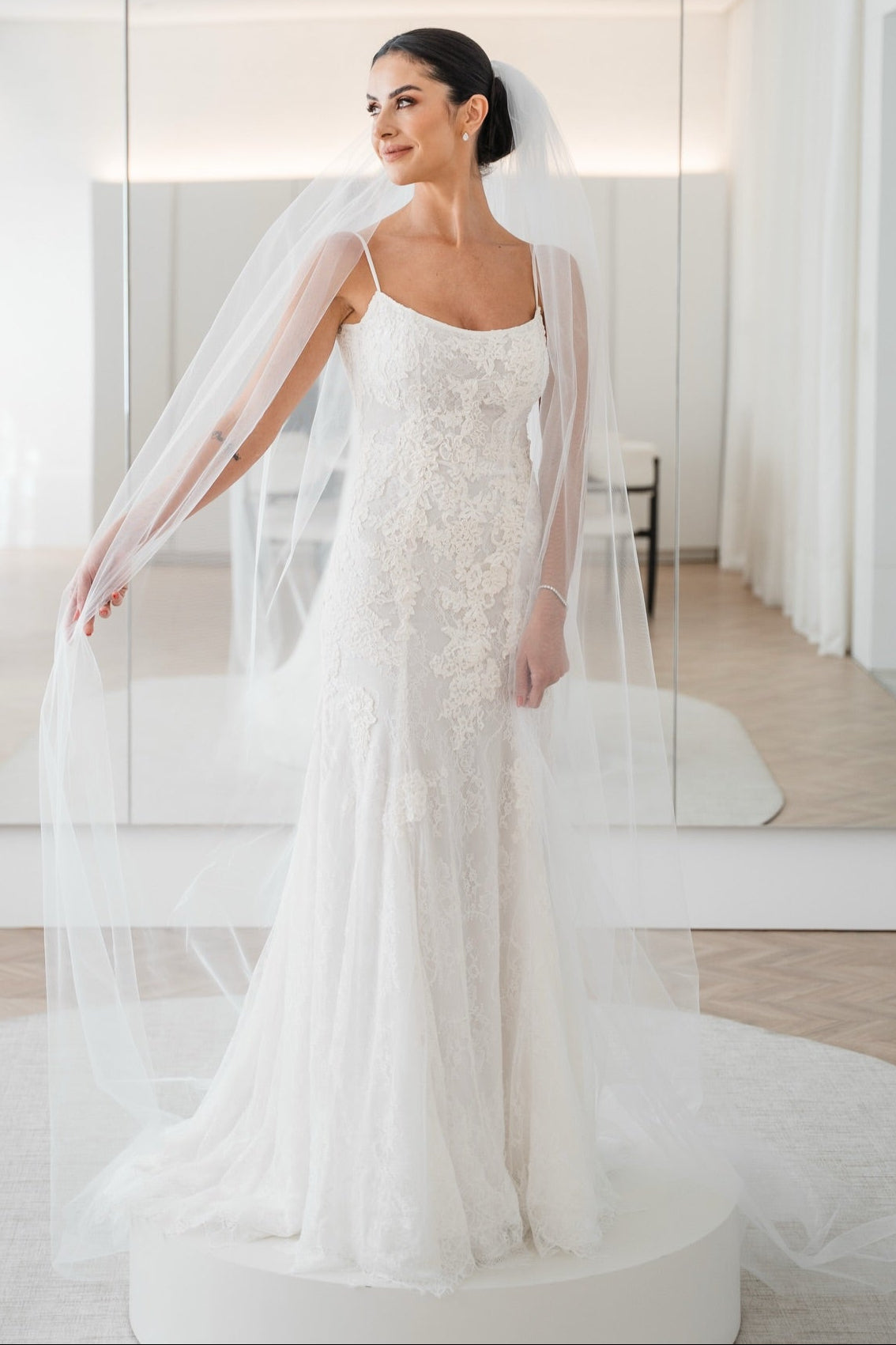Lace Fit and Flare Wedding Dress with Low Back