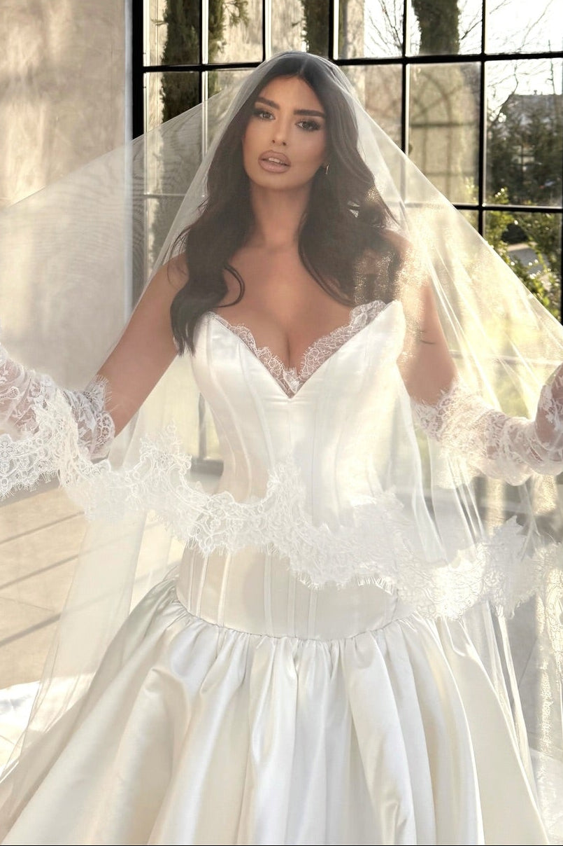 Royal Satin Corset Ball Gown Wedding Dress
