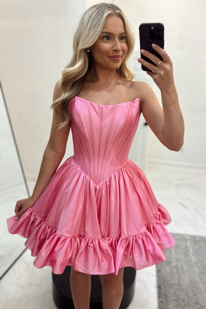 Strapless Corset Mini Dress with Ruffled Skirt