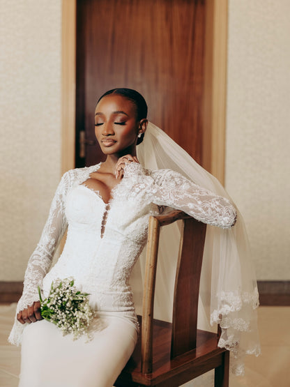 Mermaid Wedding Dress with Long Lace Bell Sleeves