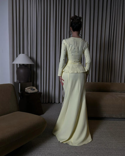 Elegant Two-Piece Peplum Jacket and Mermaid Maxi Skirt
