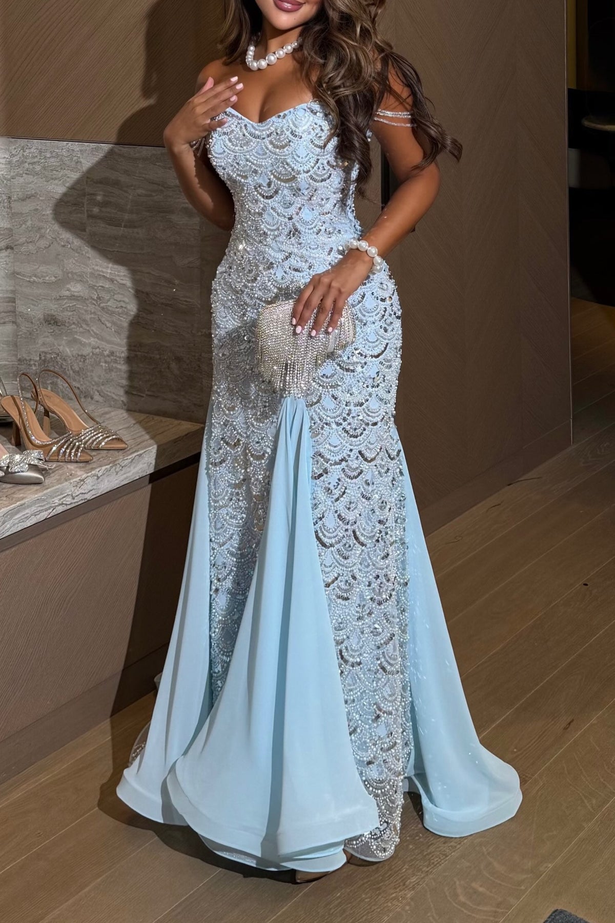 Embellished Mermaid Gown with Chiffon Godets