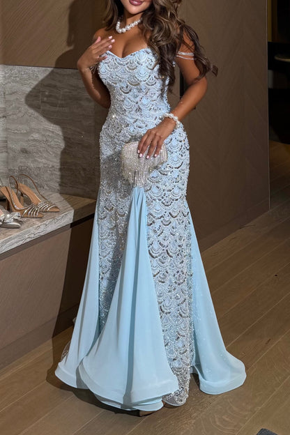 Embellished Mermaid Gown with Chiffon Godets