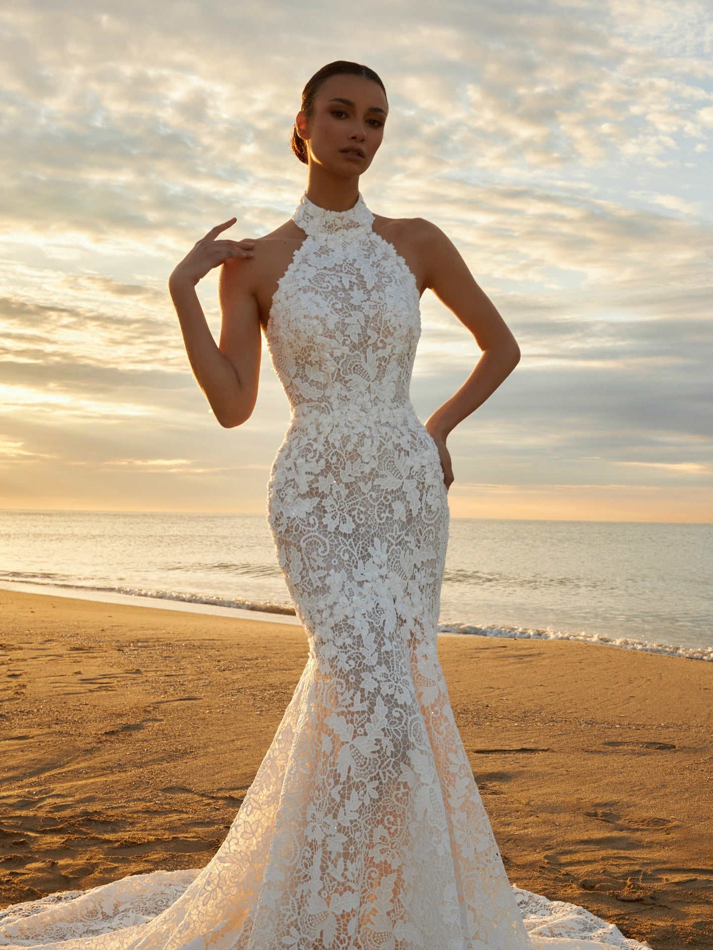 High Neck Lace Mermaid Wedding Dress