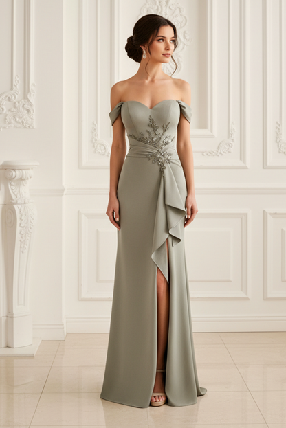 Off-Shoulder Sweetheart Column Evening Gown