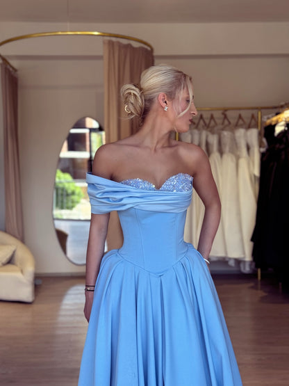 Off-the-Shoulder Corset Satin Ball Gown