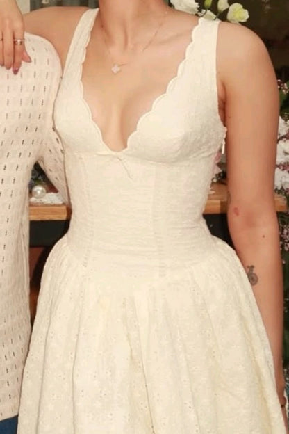 Scalloped V-Neck Fit and Flare Mini Dress