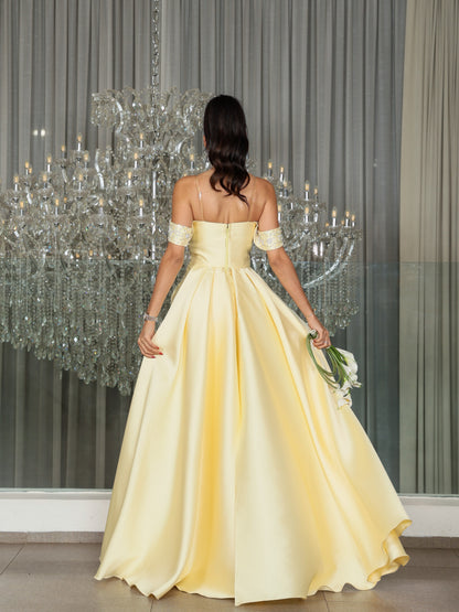 Embellished Off-the-Shoulder Gown with Overskirt