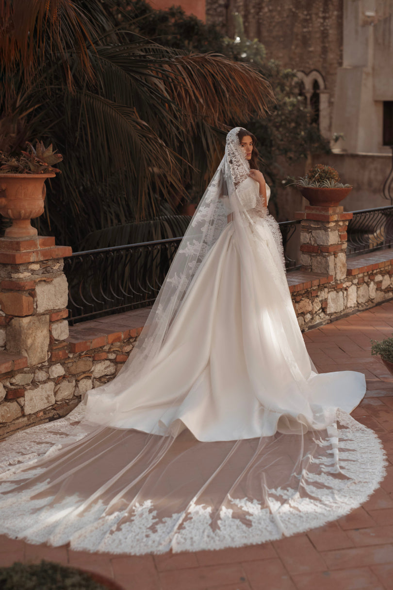 Off-the-Shoulder Satin Ball Gown Wedding Dress