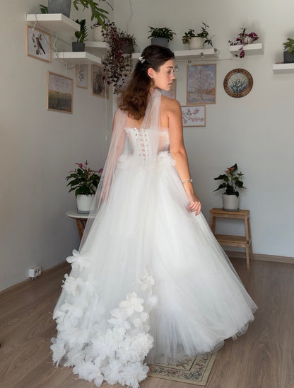 3D Floral Corset Tulle Ball Gown Wedding Dress