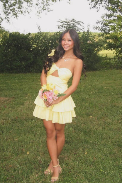 One-Shoulder Ruffle Mini Dress with Cutout