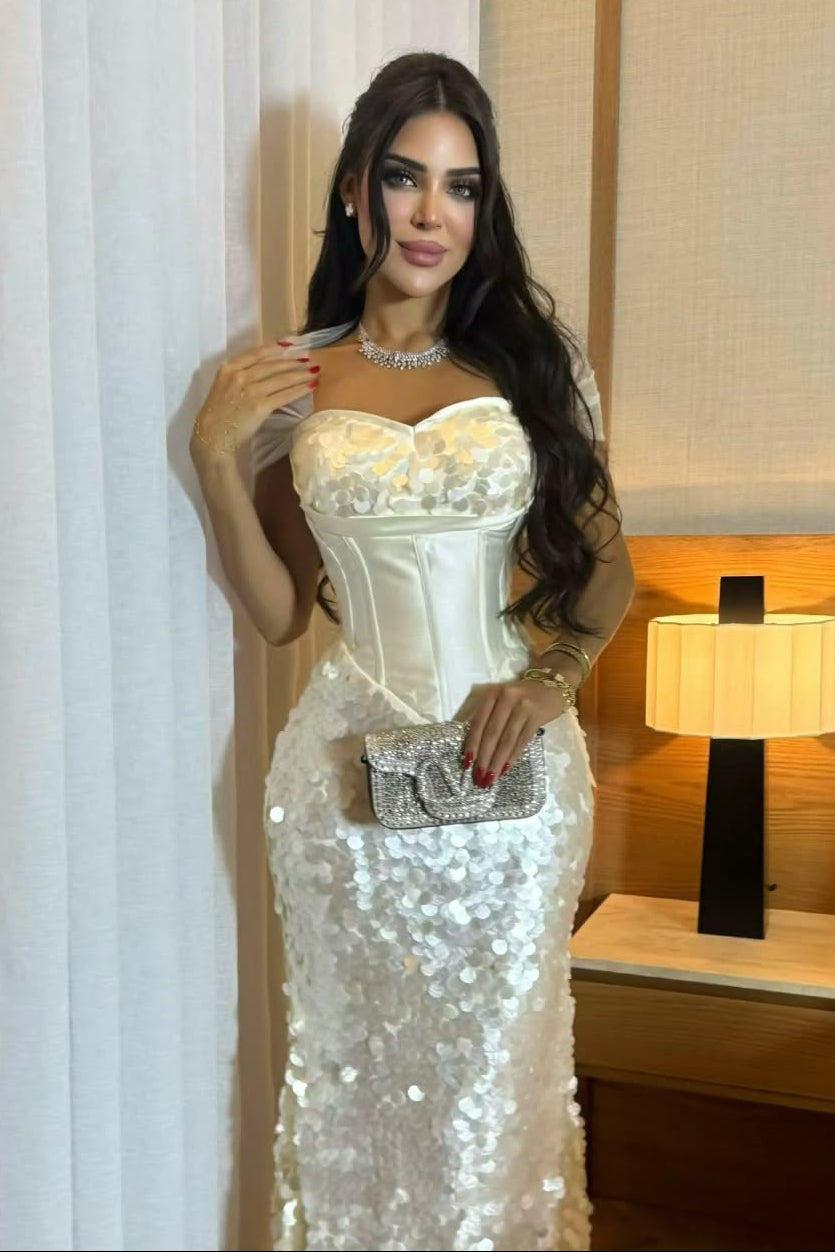 Corset Bodice Sequin Sheath Maxi Dress
