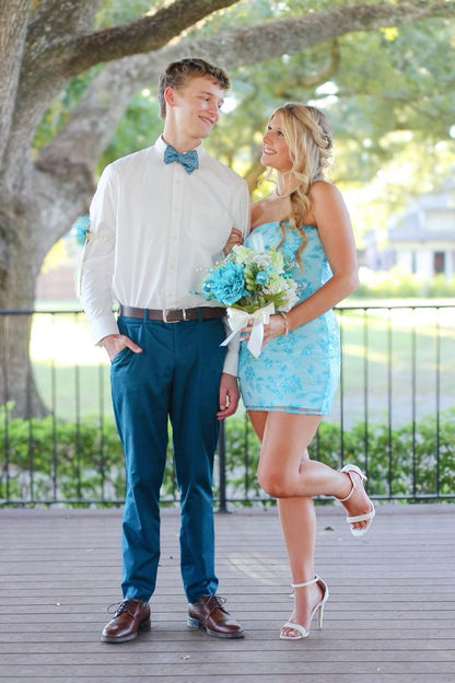 Embellished Strapless Mini Dress with Neck Sash