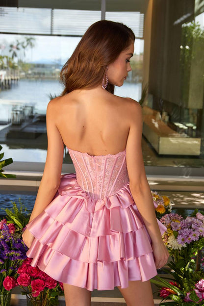 Strapless Corset Tiered Ruffle Mini Dress