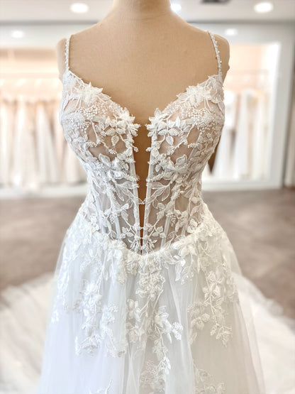 Lace Applique A-Line Wedding Dress with Corset Bodice