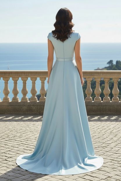 Embroidered Sheath Evening Dress with Overskirt