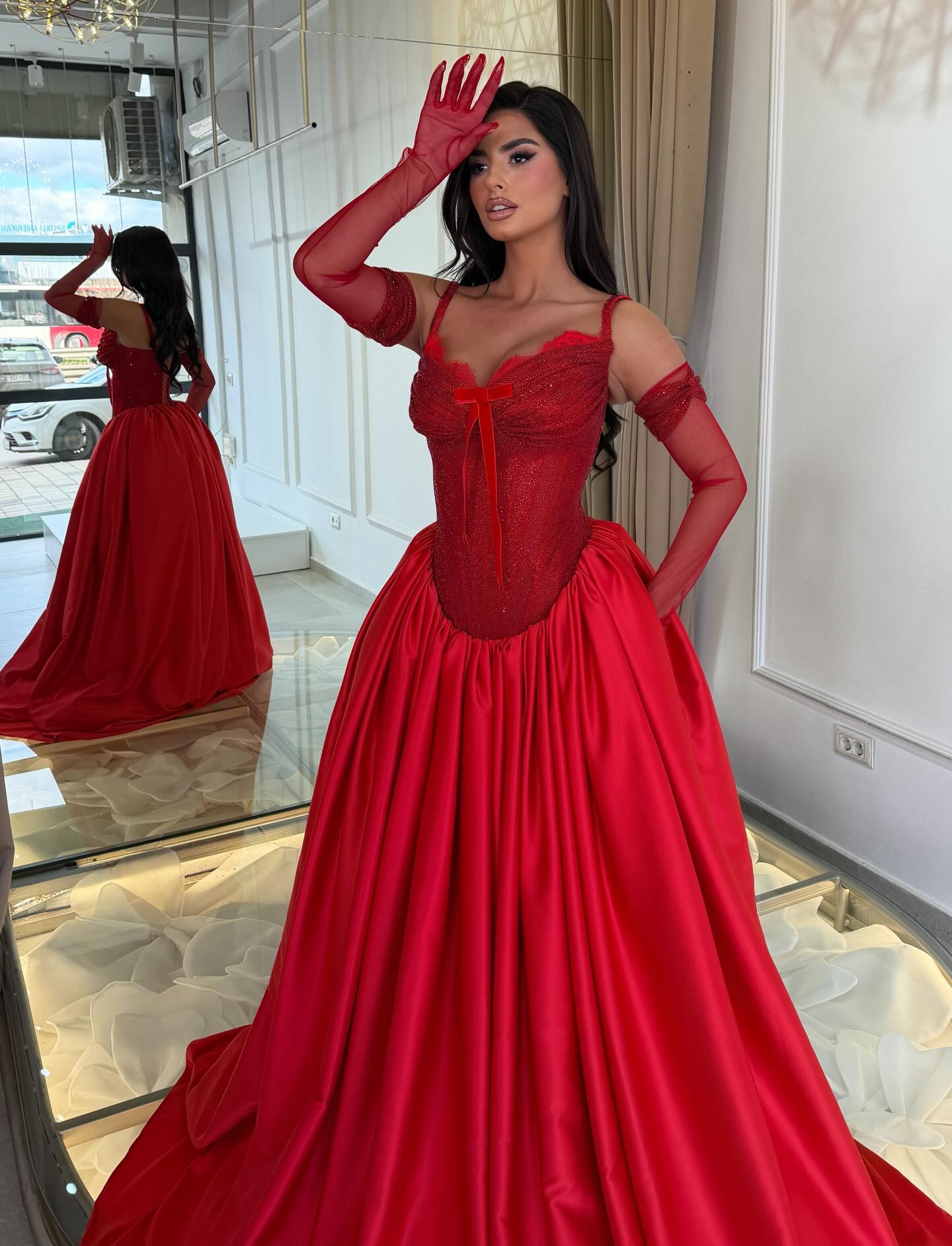 Glitter Corset Satin Ball Gown