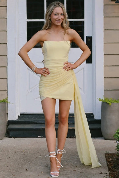 Strapless Ruched Mini Dress with Side Draping