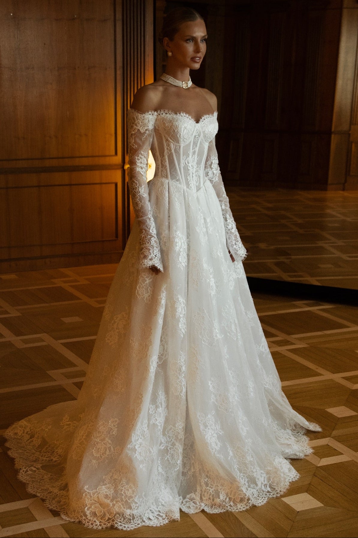 Off-Shoulder Lace Corset Wedding Gown