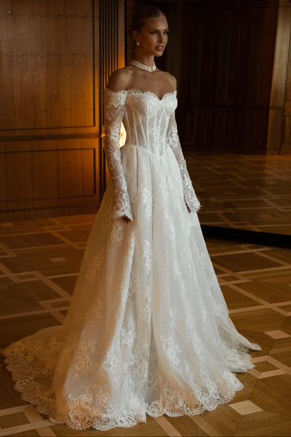 Off-Shoulder Lace Corset Wedding Gown