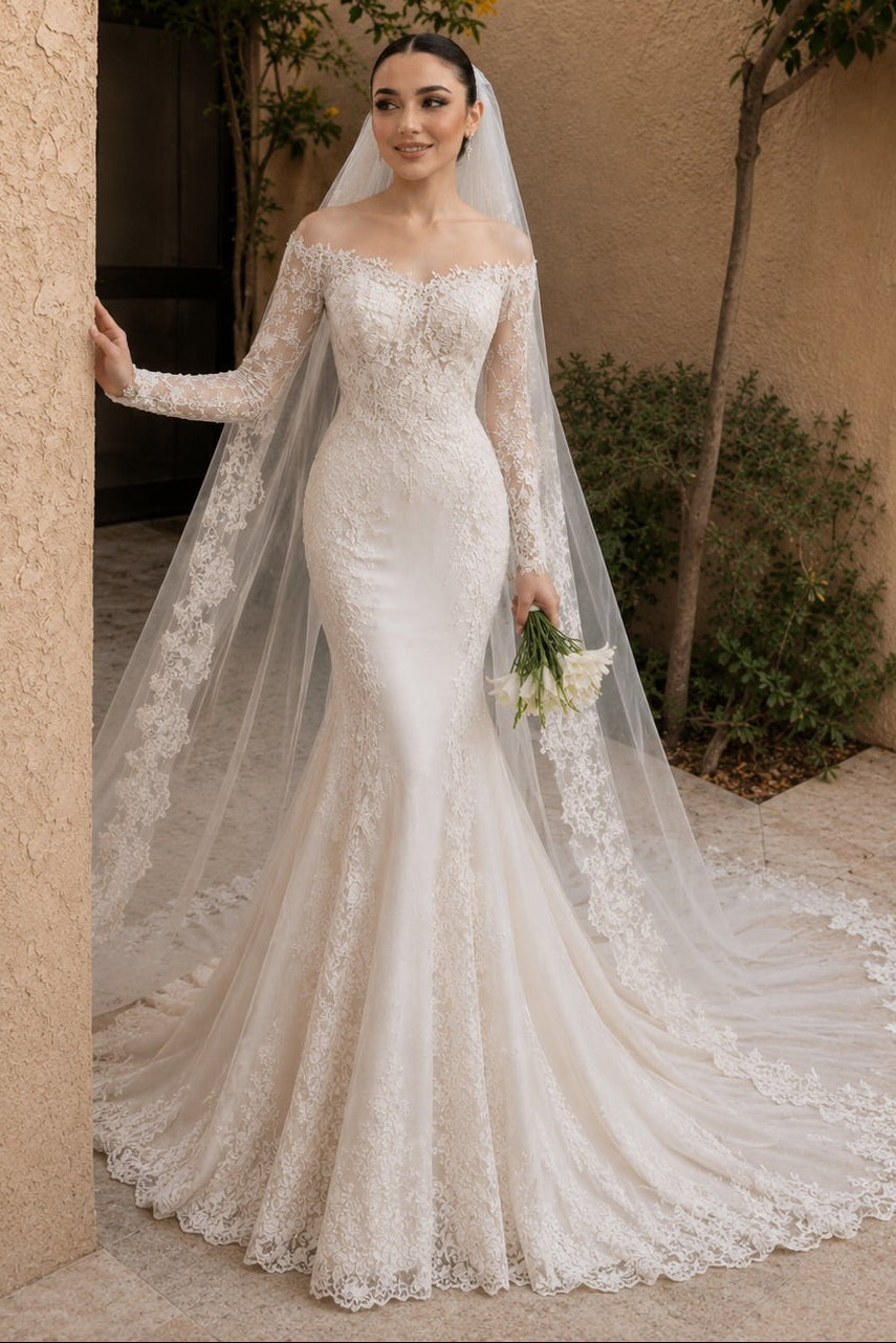 Off-the-Shoulder Lace Mermaid Wedding Dress
