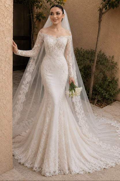 Off-the-Shoulder Lace Mermaid Wedding Dress