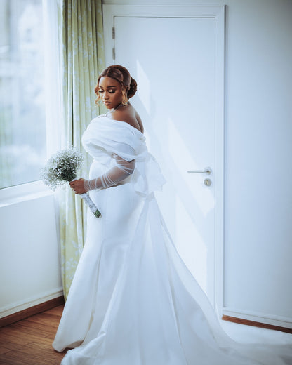 Off-The-Shoulder Satin Mermaid Wedding Dress