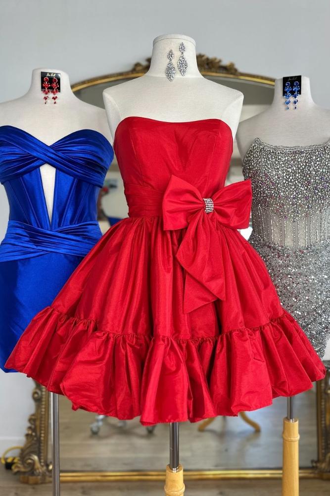 Strapless Taffeta Mini Dress with Statement Bow