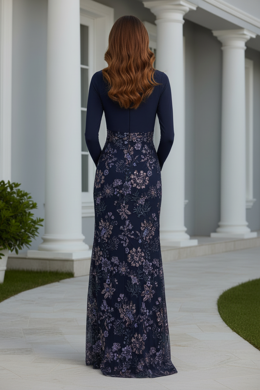 Surplice V-Neck Long Sleeve Sequin Gown