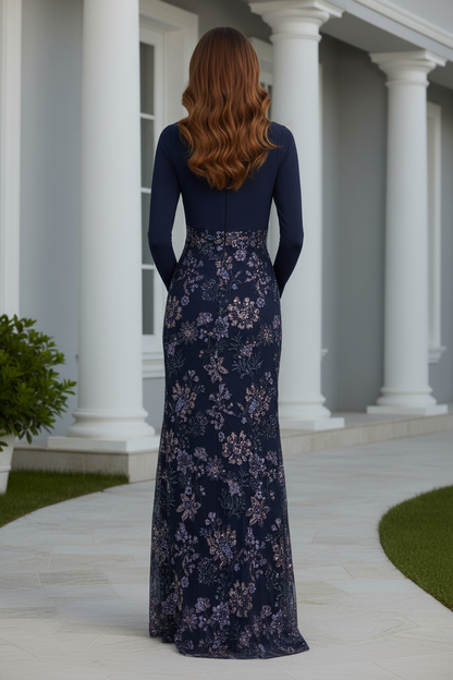 Surplice V-Neck Long Sleeve Sequin Gown