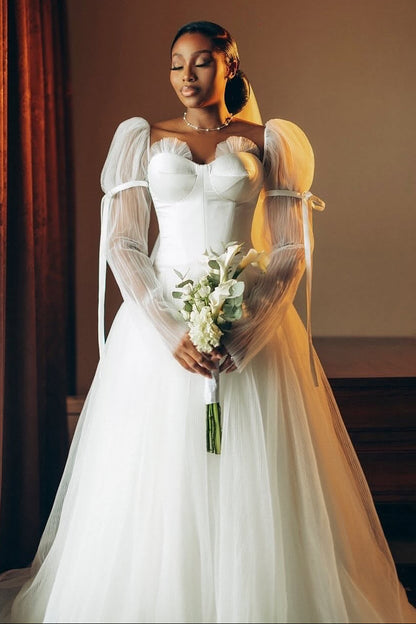 Romantic Off-The-Shoulder Tulle Corset Wedding Gown
