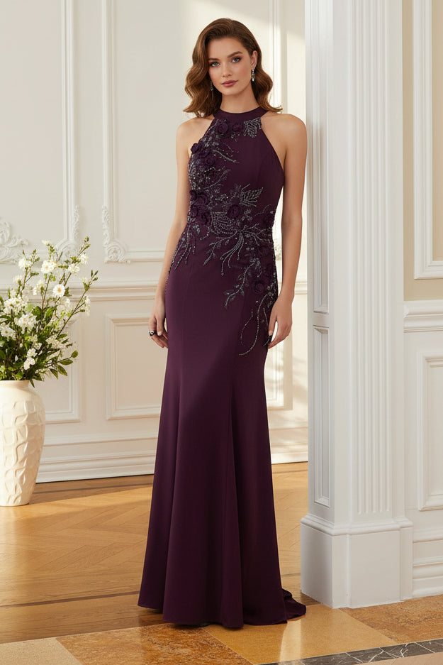 Embellished High Neck Mermaid Evening Gown